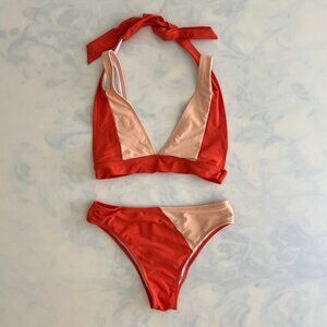 Cupshe Pink & Orange Retro Halter Tie Full Coverage Bikini